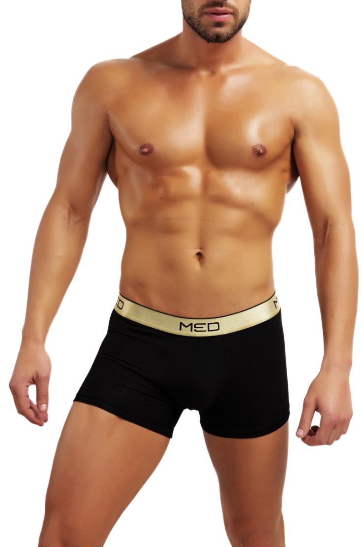 MED Ανδρικό boxer Logan - Μαύρο με φαρδύ εξωτερικό χρυσό λάστιχο