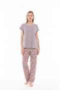 Γυναικεία πυτζάμα Pink Label - Παντελόνι με λαχούρια - Λιλά μπλούζα
