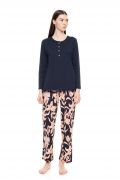 Γυναικεία Πυτζάμα Pink Label - Floral Print - Navy με πατιλέτα - Cotton - Regular Fit