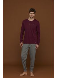 Ανδρική πυτζάμα Noidinotte - Μπορντό - Γκρι ψαροκόκαλο