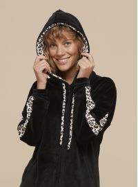 Γυναικεία φόρμα βελουτέ Noidinotte - Μαύρη - Animal Print Λεπτομέρειες