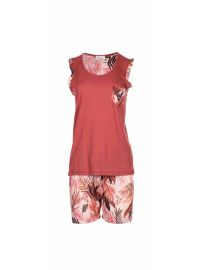 Γυναικεία πυτζάμα Pink Label - Εμπριμέ σορτσάκι - Αμάνικη μπλούζα