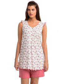 Γυναικεία πυτζάμα  Vamp - Floral αμάνικη - Ροζ σορτσάκι