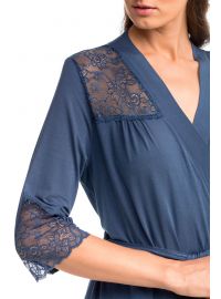 Γυναικεία ρόμπα Vamp - Σταυρωτή - 3/4 μανίκι - Μπλε δαντέλα