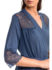 Γυναικεία ρόμπα Vamp - Σταυρωτή - 3/4 μανίκι - Μπλε δαντέλα