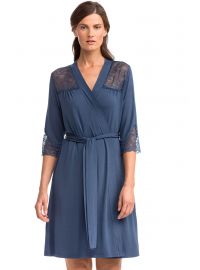 Γυναικεία ρόμπα Vamp - Σταυρωτή - 3/4 μανίκι - Μπλε δαντέλα