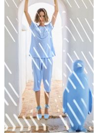 Γυναικεία πυτζάμα  Vamp - Γαλάζιο πουά - Κάπρι παντελόνι