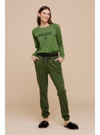 Γυναικεία πυτζάμα Noidinotte - Πράσινη - Animal Print παντελόνι - Βελούδο