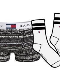 Ανδρικό Gift Pack Tommy Hilfiger - Μαύρο Boxer all over logo - Λευκές κάλτσες