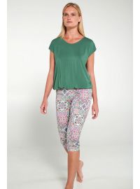 Γυναικεία πυτζάμα  Vamp - Κάπρι Eμπριμέ - Πράσινη μπλούζα
