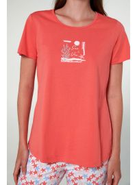 Γυναικεία πυτζάμα  Vamp - Κάπρι με print αστέρια - Κοραλί