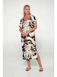 Γυναικείο Beachwear Vamp - Τροπικό print - Maxi φόρεμα - Κοντομάνικο