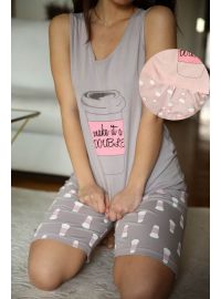 Γυναικεία πυτζάμα Happy Family - Ροζ - Αμάνικη - Βερμούδα
