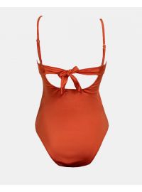 Γυναικείο μαγιό ολόσωμο Strapless Rock Club - Άνοιγμα μπροστά - Terracotta - Regular Fit - Lycra