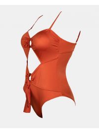 Γυναικείο μαγιό ολόσωμο Strapless Rock Club - Άνοιγμα μπροστά - Terracotta - Regular Fit - Lycra