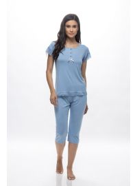 Γυναικεία πυτζάμα Galaxy - Καλοκαιρινή - Γαλάζια - Κάπρι - Regular Fit - Viscose