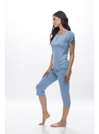 Γυναικεία πυτζάμα Galaxy - Καλοκαιρινή - Γαλάζια - Κάπρι - Regular Fit - Viscose