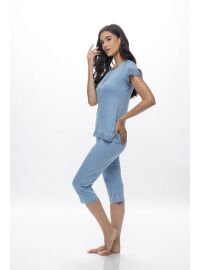 Γυναικεία πυτζάμα Galaxy - Καλοκαιρινή - Γαλάζια - Κάπρι - Regular Fit - ViscoseΓυναικεία πυτζάμα Galaxy - Καλοκαιρινή - Γαλάζια - Κάπρι - Regular Fit - Viscose