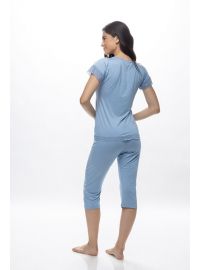 Γυναικεία πυτζάμα Galaxy - Καλοκαιρινή - Γαλάζια - Κάπρι - Regular Fit - Viscose