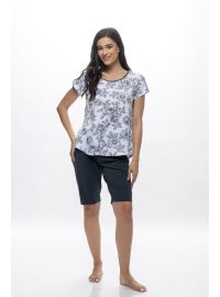 Γυναικεία πυτζάμα Galaxy - Καλοκαιρινή - Λευκή φλοράλ - Τιράντα - Regular Fit - Cotton