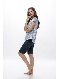 Γυναικεία πυτζάμα Galaxy - Καλοκαιρινή - Λευκή φλοράλ - Τιράντα - Regular Fit - Cotton