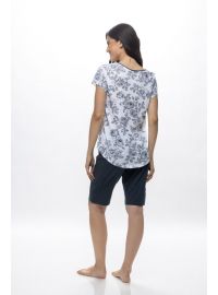 Γυναικεία πυτζάμα Galaxy - Καλοκαιρινή - Λευκή φλοράλ - Τιράντα - Regular Fit - Cotton