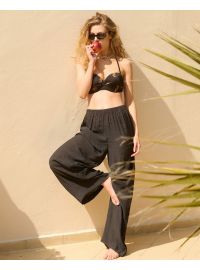 Γυναικείο Beachwear παντελόνι Rock Club - Μαύρη Παντελόνα - Γάζα - Regular Fit