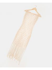 Γυναικείο Beachwear Rock Club - Χειροποίητο Φόρεμα Macrame - Μπεζ με κρόσσια - Regular Fit - Cotton