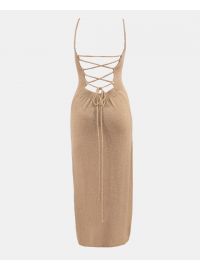 Γυναικείο Beachwear Rock Club - Πλεκτό Φόρεμα Maxi - Light Gold - Regular Fit - Lurex