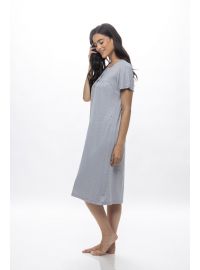 Γυναικείο νυχτικό Galaxy - Γκρι πουά - Midi - Regular Fit - Cotton