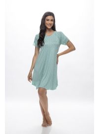 Γυναικείο νυχτικό Galaxy - Μέντα με ανθάκια - Mini - Regular Fit - Cotton