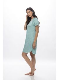 Γυναικείο νυχτικό Galaxy - Μέντα με ανθάκια - Mini - Regular Fit - Cotton