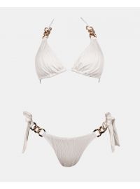 Γυναικείο Σετ μαγιό Rock Club - Λευκό - Bikini δετό με αλυσίδες - Regular Fit - Lycra