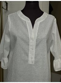 Lida Γυναικείο Beachwear - 3/4 μανίκι - Λευκό - Βαμβακερό - Μαό Γιακά