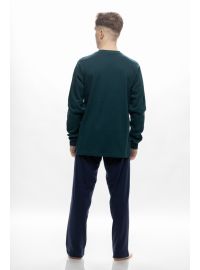 Ανδρική πυτζάμα Galaxy - Κυπαρισσί με πατιλέτα -  Μπλε παντελόνι - Regular Fit - Cotton