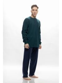 Ανδρική πυτζάμα Galaxy - Κυπαρισσί με πατιλέτα -  Μπλε παντελόνι - Regular Fit - Cotton