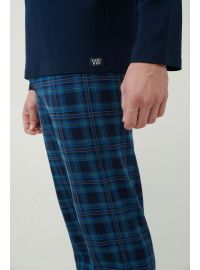 Ανδρική πυτζάμα Vamp - Μπλε - Καρό print - Cotton - Regular Fit