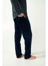 Ανδρική πυτζάμα Vamp - Navy με ρίγες - Homewear Set Βελουτέ - Regular Fit - Cotton