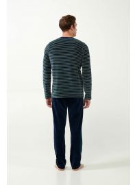 Ανδρική πυτζάμα Vamp - Navy με ρίγες - Homewear Set Βελουτέ - Regular Fit - CottonΑνδρική πυτζάμα Vamp - Navy με ρίγες - Homewear Set Βελουτέ - Regular Fit - Cotton