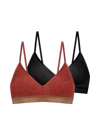 Γυναικεία Bralette Dorina - 1+1 ΔΩΡΟ - Γεωμετρική Δαντέλα - Μαύρο - Κοραλί -  Polyamide - Regular Fit