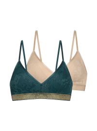 Γυναικεία Bralette Dorina - 1+1 ΔΩΡΟ - Γεωμετρική Δαντέλα - Πράσινο - Μπεζ -  Polyamide - Regular Fit