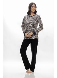 Γυναικεία πυτζάμα Galaxy - Animal print - Μαύρο παντελόνι - Regular Fit - Cotton