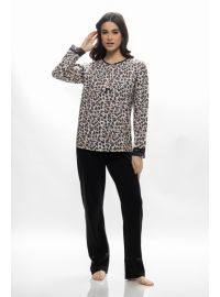 Γυναικεία πυτζάμα Galaxy - Animal print - Μαύρο παντελόνι - Regular Fit - Cotton