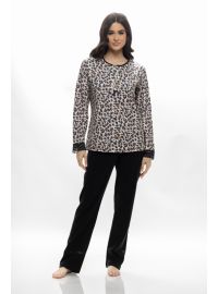 Γυναικεία πυτζάμα Galaxy - Animal print - Μαύρο παντελόνι - Regular Fit - Cotton