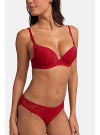 Γυναικείο Σουτιέν Push Up Dorina - Κόκκινο δαντέλα & Μπεζ - 1+1 ΔΩΡΟ - Cup B - Polyester - Regular Fit