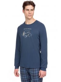 Ανδρική πυτζάμα Vamp - Ανοιχτό Μπλε - Παντελόνι καρό - Homewear Set - Cotton