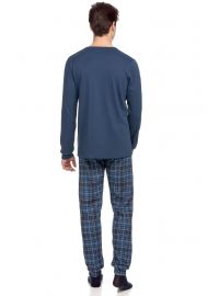 Ανδρική πυτζάμα Vamp - Ανοιχτό Μπλε - Παντελόνι καρό - Homewear Set - Cotton
