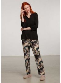 Γυναικεία πυτζάμα Penye Mood  - Εμπριμέ - Μαύρη