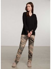 Γυναικεία πυτζάμα Penye Mood  - Εμπριμέ - Μαύρη