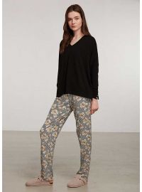 Γυναικεία πυτζάμα Penye Mood  - Εμπριμέ - Μαύρη
